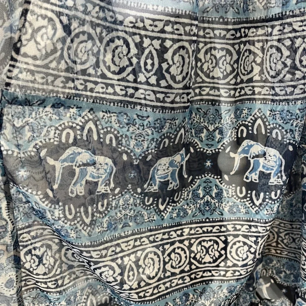 Free People Wanderers Midi Dress Blue Women's Medium Elephant Sheer Boho Coverup
